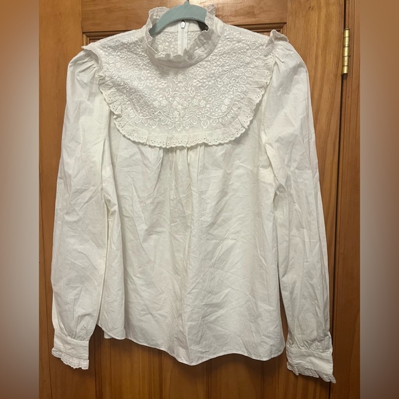 Needle & Thread White Broderie Anglaise Cotton Poplin Long Sleeve Blouse Sz. 6 - Picture 5 of 6